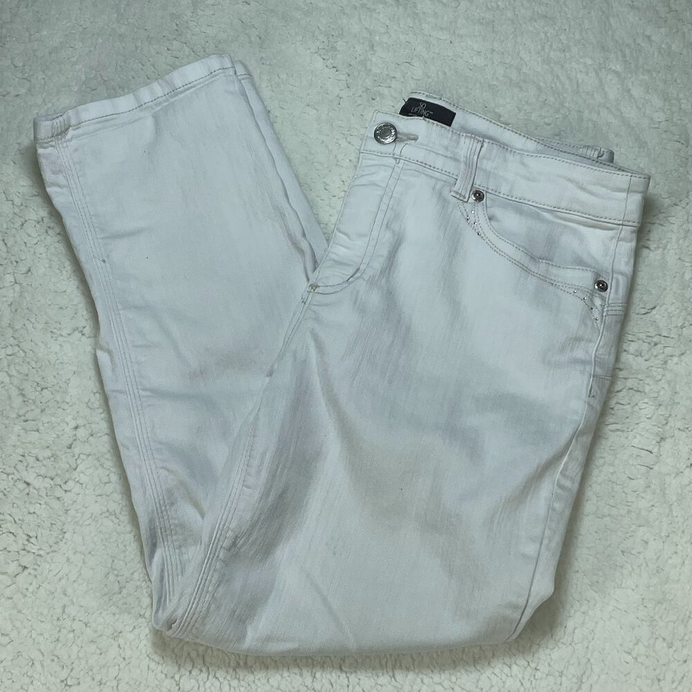 Chicos Jeans Womens US 8 White So Lifting Straight Leg Crop Rhinestones 30x24